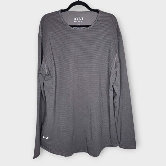 BYLT Mens Drop Cut Lux Stripe Long Sleeve Shirt Gray Green XL Casual - Picture 1 of 6